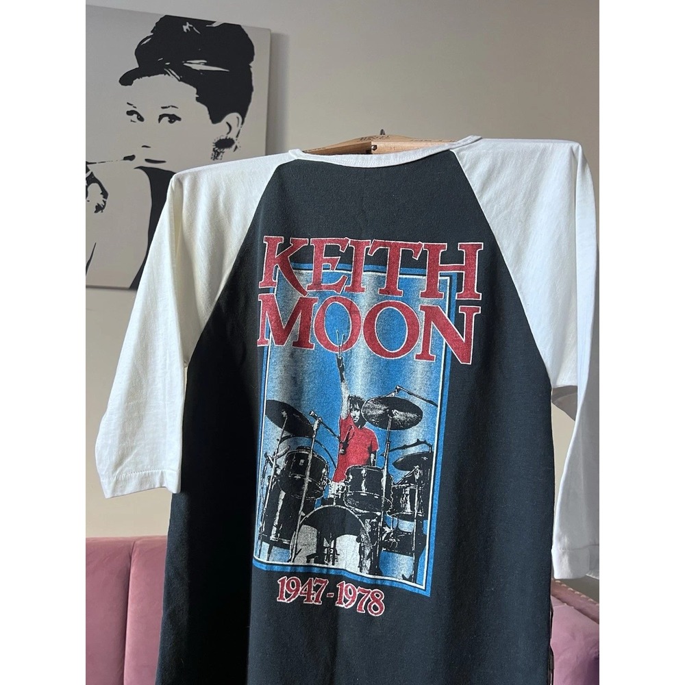Vintage 1979 The Who Long Live Rock Keith Moon Raglan Tee Black White XS S